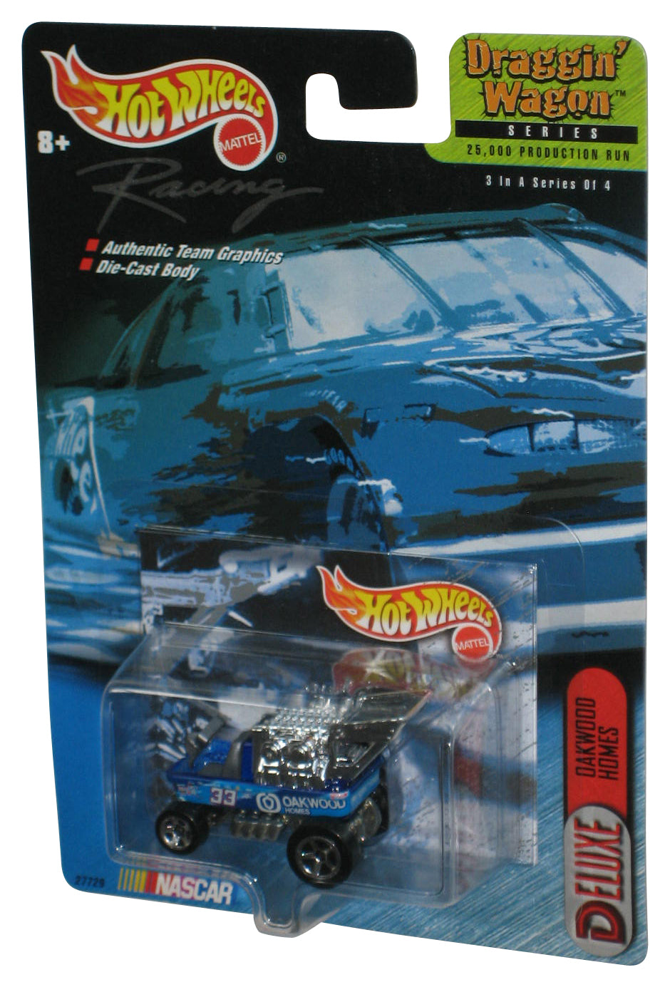 Hot Wheels Racing Nascar (1999) Blue Draggin' Wagon Deluxe Oakwood Homes Toy Car 3/4