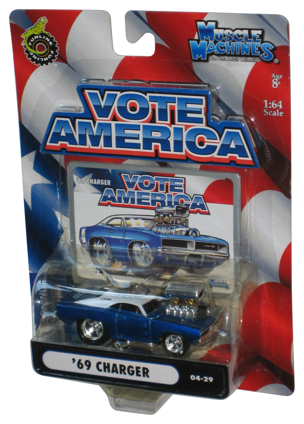 Muscle Machines Vote America '69 Charger (2004) Funline Blue & White Toy Car 04-29