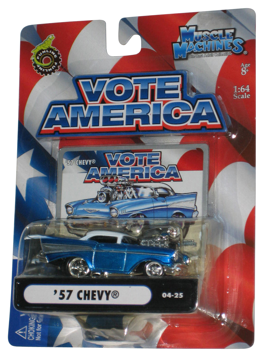 Muscle Machines Vote America '57 Chevy (2004) Funline Blue Toy Car 04-25
