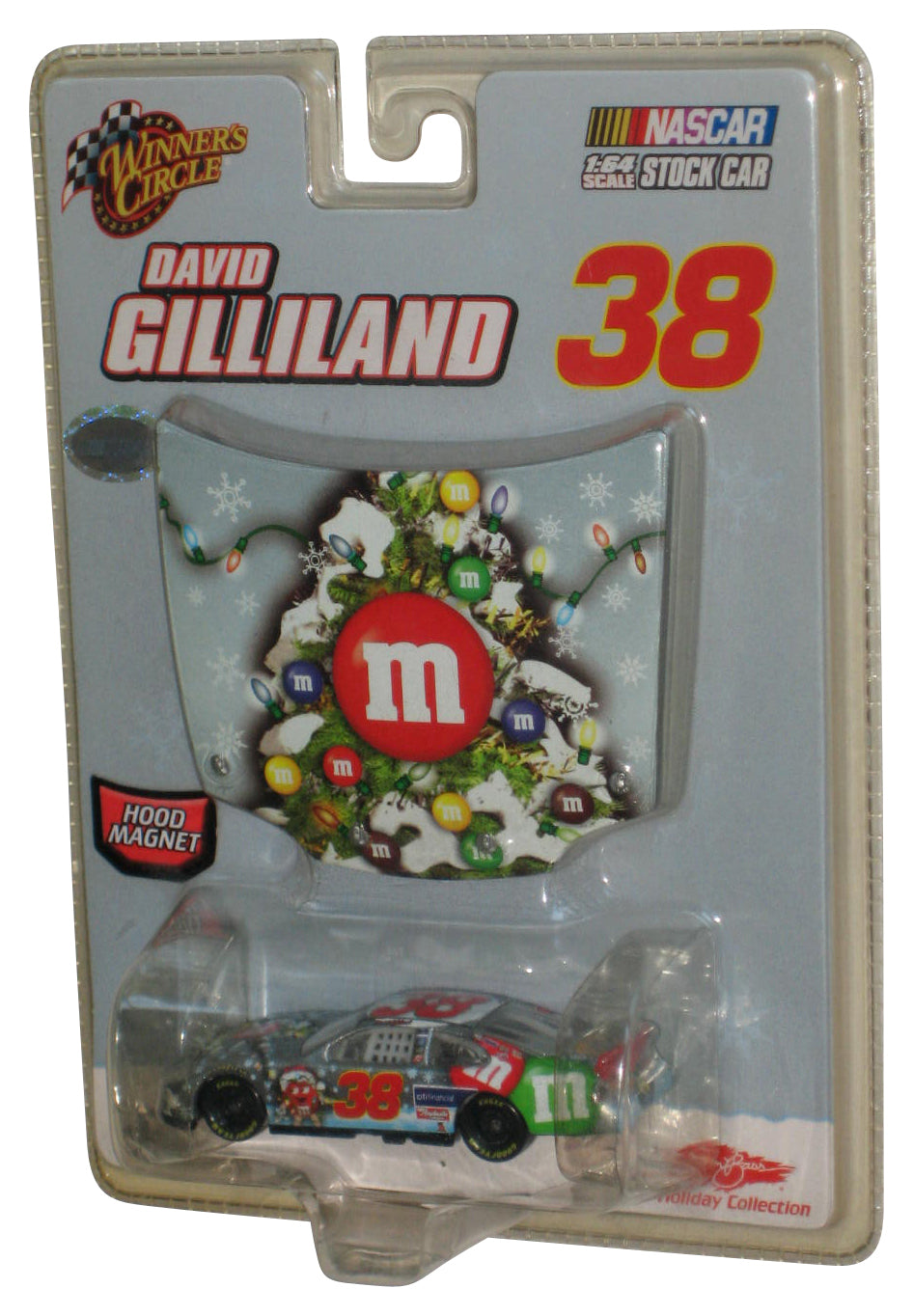 Nascar Winner's Circle David Gilliland Silver Chrome M&M's Toy Car #38 w/ Hood Magnet