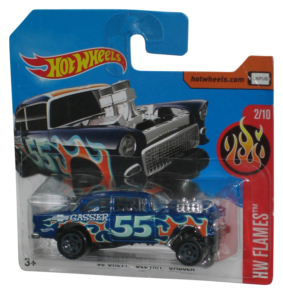 Hot Wheels HW Flames 2/10 (2015) Blue '55 Chevy Bel Air Gasser Toy Truck 109/365 - (Short Card)