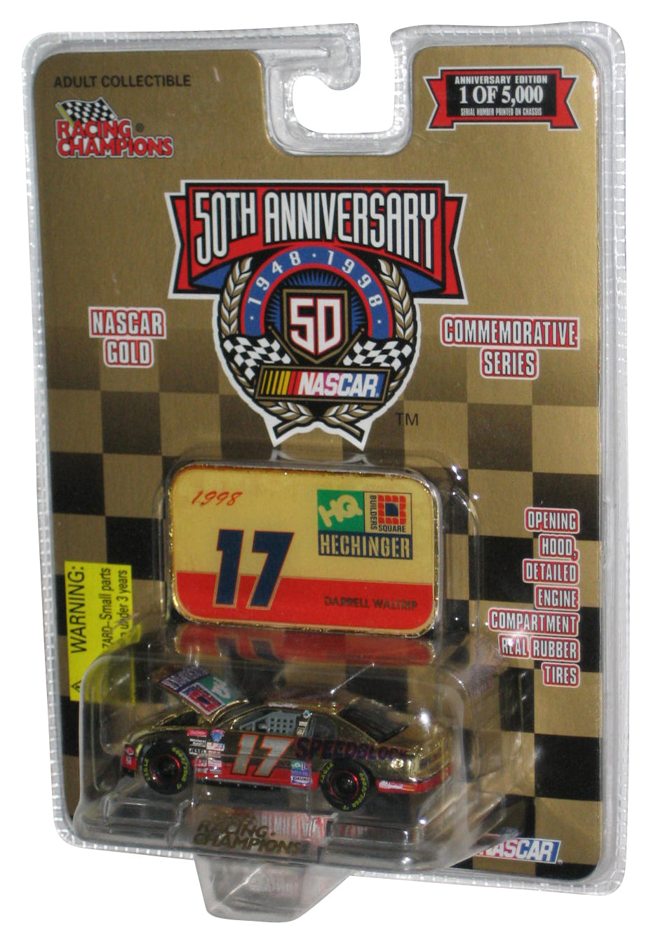 Nascar Racing Champions 50th (1998) Gold Hechinger Darrell Waltrip Speedblock Toy Car #17
