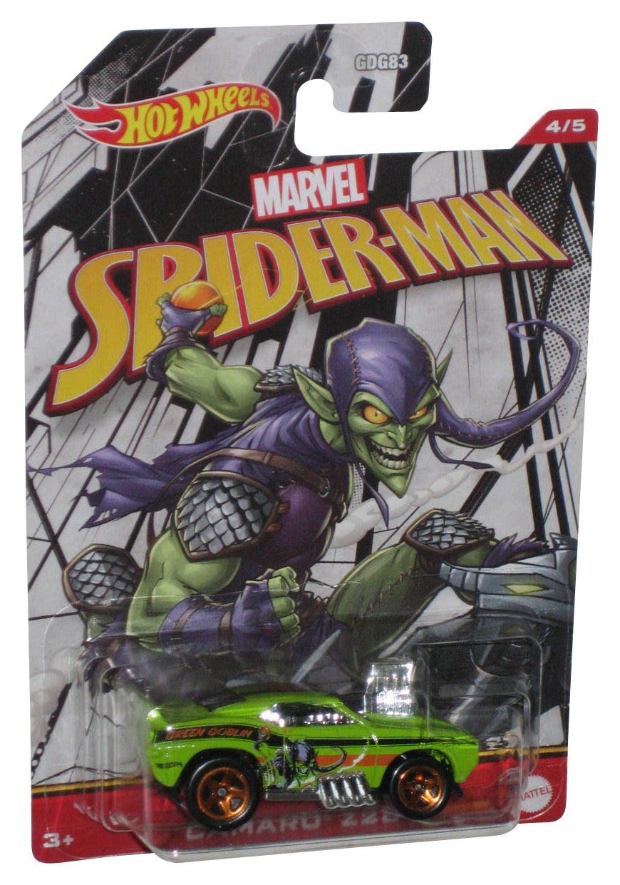 Hot Wheels Marvel Spider-Man Green Goblin (2021) Green Camaro Z28 Toy Car 4/5 - (Cracked Plastic)