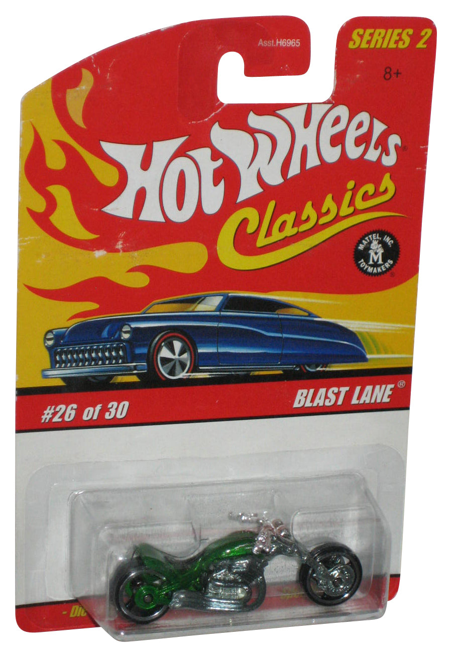 Hot Wheels Classics Series 2 (2005) Green Blast Lane Motorcycle Bike Toy #26/30
