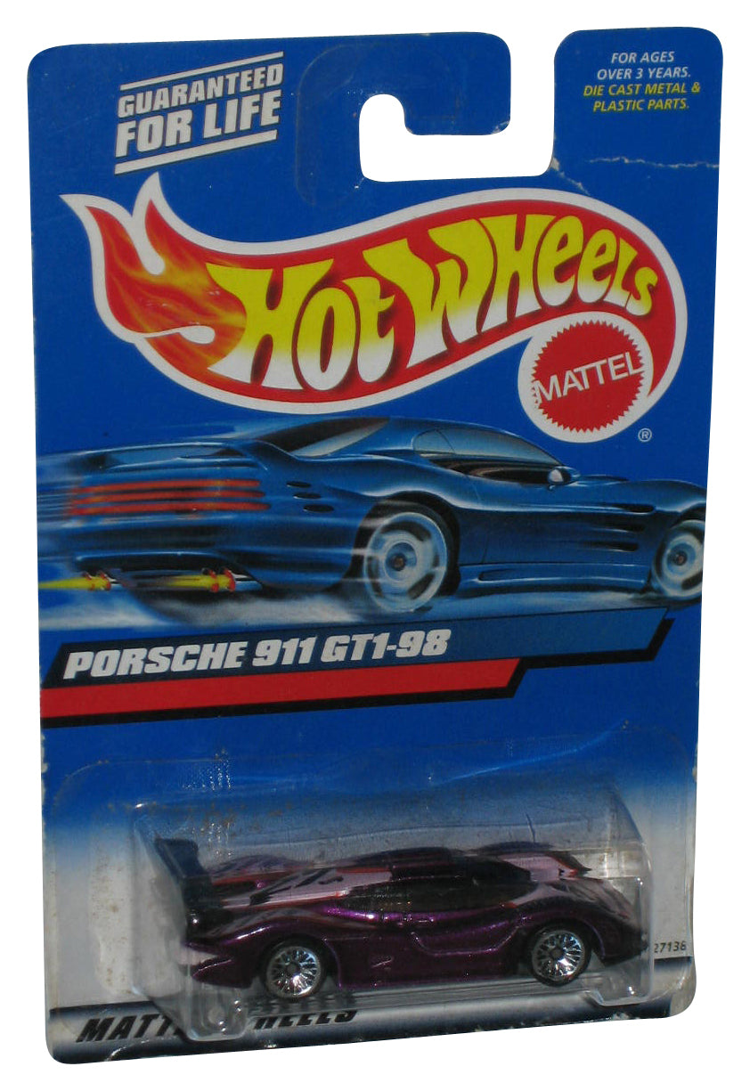 Hot Wheels Porsche 911 GT1-98 (2000) Mattel Purple Toy Car #172 - (Damaged Card)