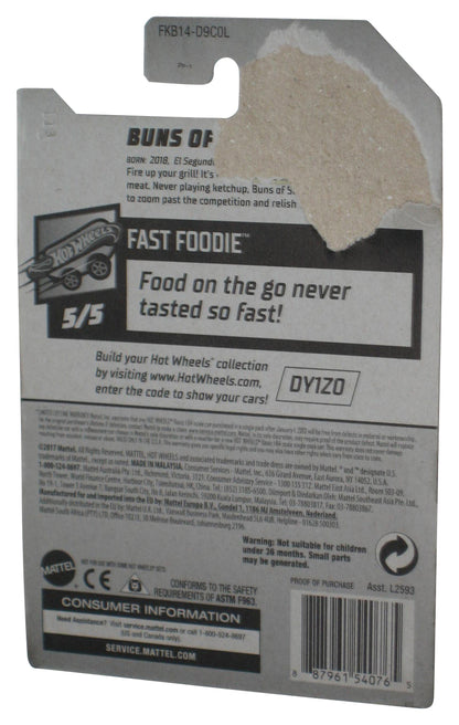 Hot Wheels Fast Foodie 5/5 (2018) White Buns of Steel Toy Car 237/365 - (Back Card Wear)