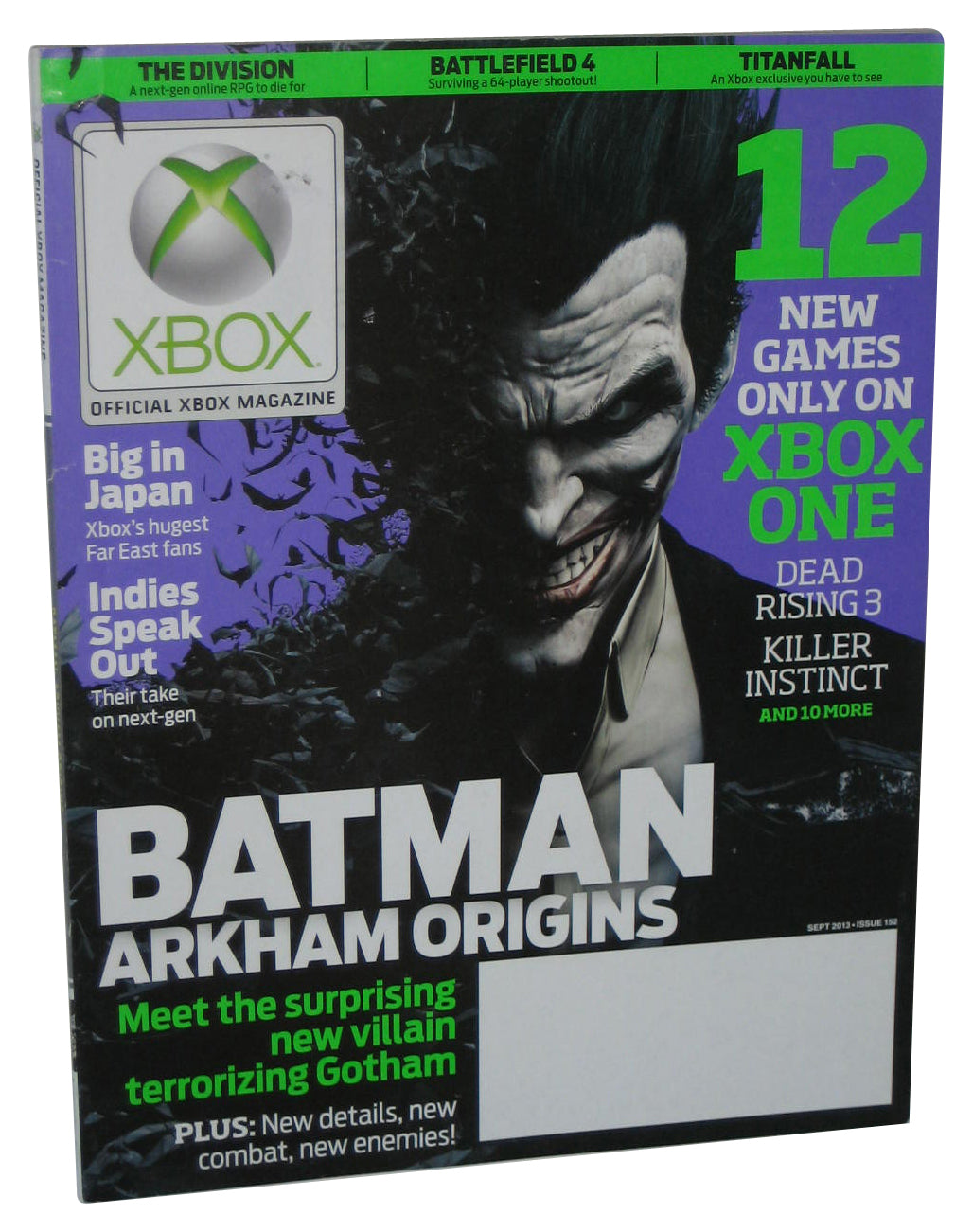 Xbox September 2013 Official Magazine Book Issue #152 - (Batman Arkham Origins Joker Cover)