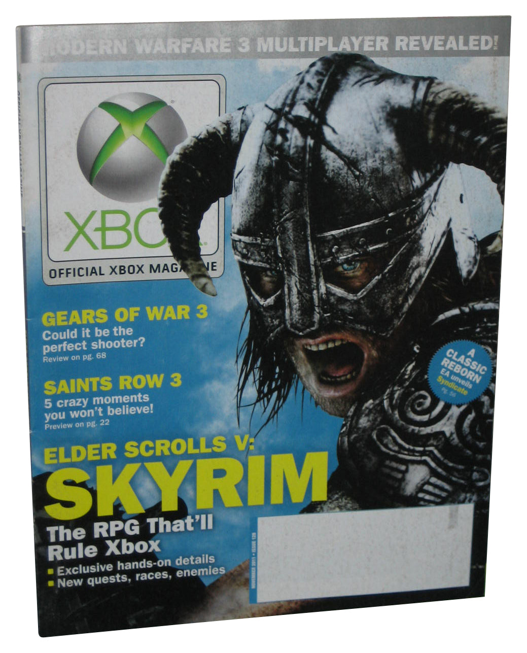 Xbox November 2011 Official Magazine Book Issue #128 - (Elder Scrolls V Skyrim Cover)
