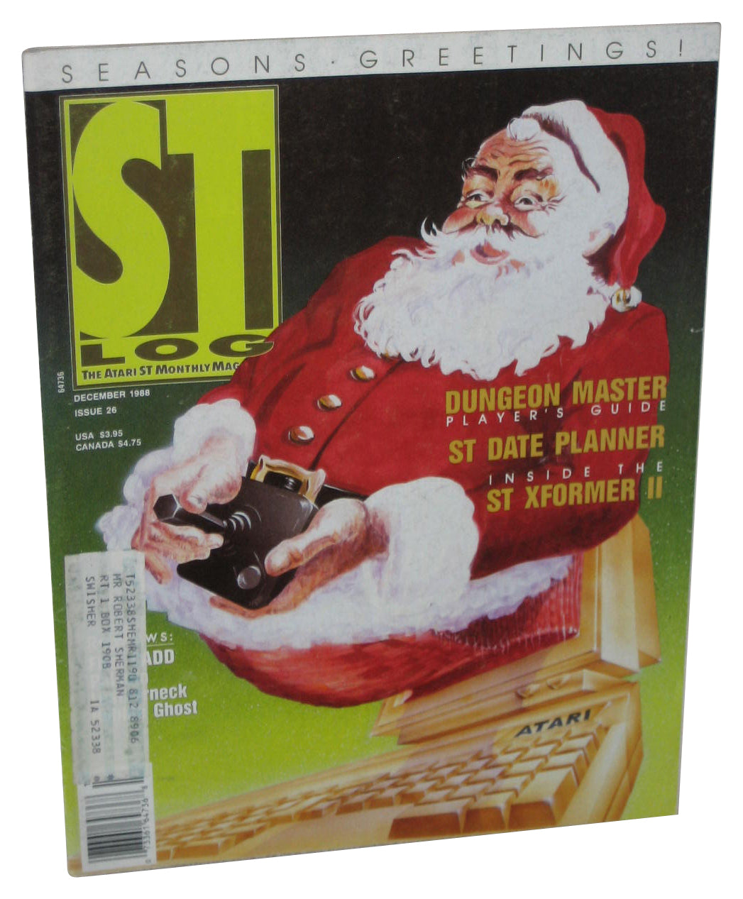 Atari ST Log December 1988 Magazine Book Issue #26 - (Santa Clause Playing Video Game Cover)