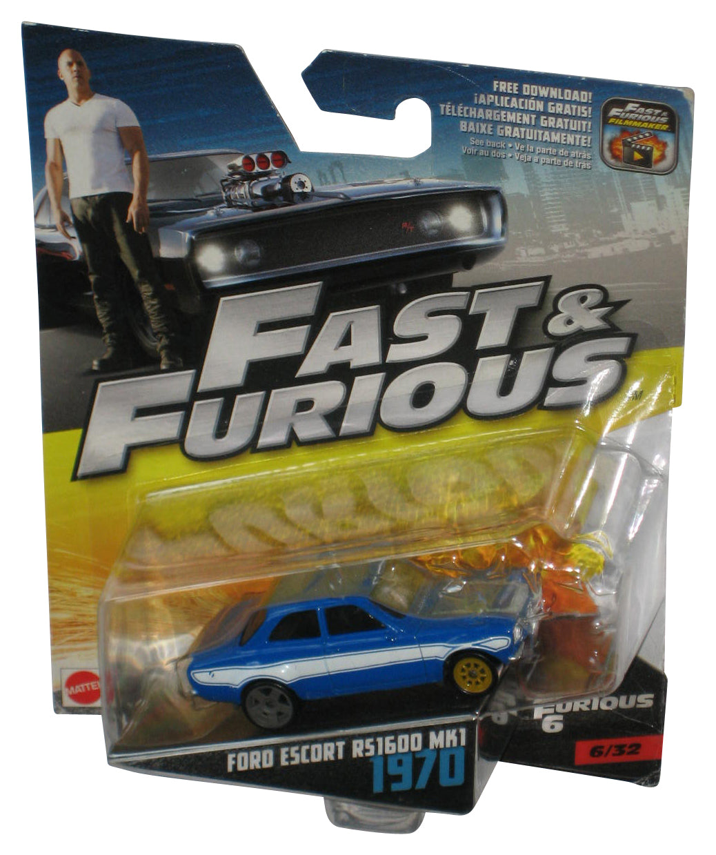 Fast & Furious Ford Escort RS1600 MK1 1970 (2016) Mattel Blue Toy Car 6/32