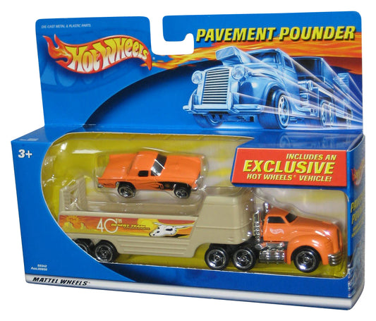 Hot Wheels Pavement Pounder (2000) Orange & Tan Truck w/ Exclusive '57 T-Bird Toy Car - (Desert Team Challenge)