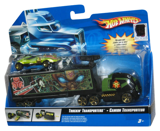 Hot Wheels Truckin' Transporters (2007) Alien Artifact Recon Unit Toy Truck w/ Green Car