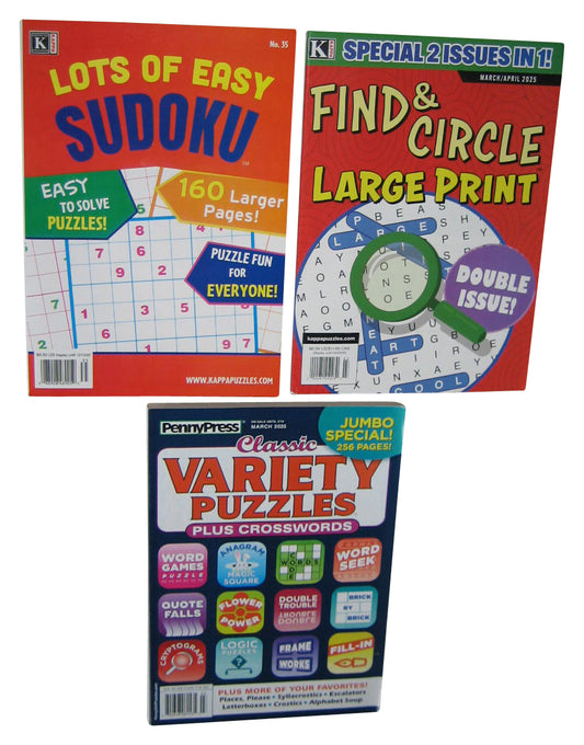 Lot of 3 Kappa Easy Dudoku Find & Circle Large Print & PennyPress Puzzle Crossword Book Lot - (3 Books)