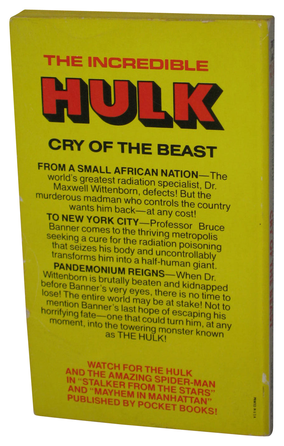 Marvel Novel Series #3 Stan Lee Presents (1979) The Incredible Hulk Cry of The Beast Paperback Book