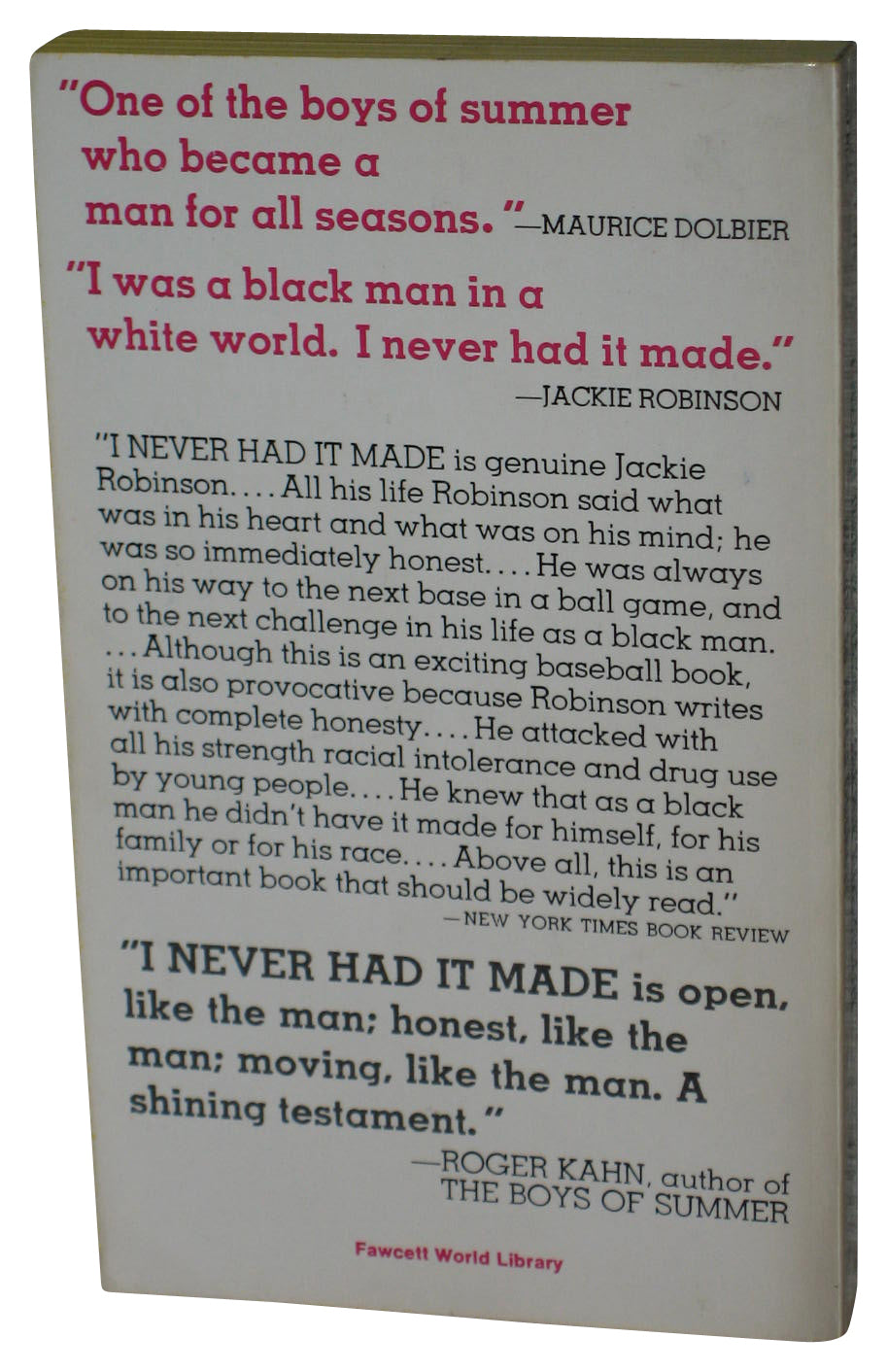 Jackie Robinson I Never Had It Made (1974) Fawcett Crest Paperback Book