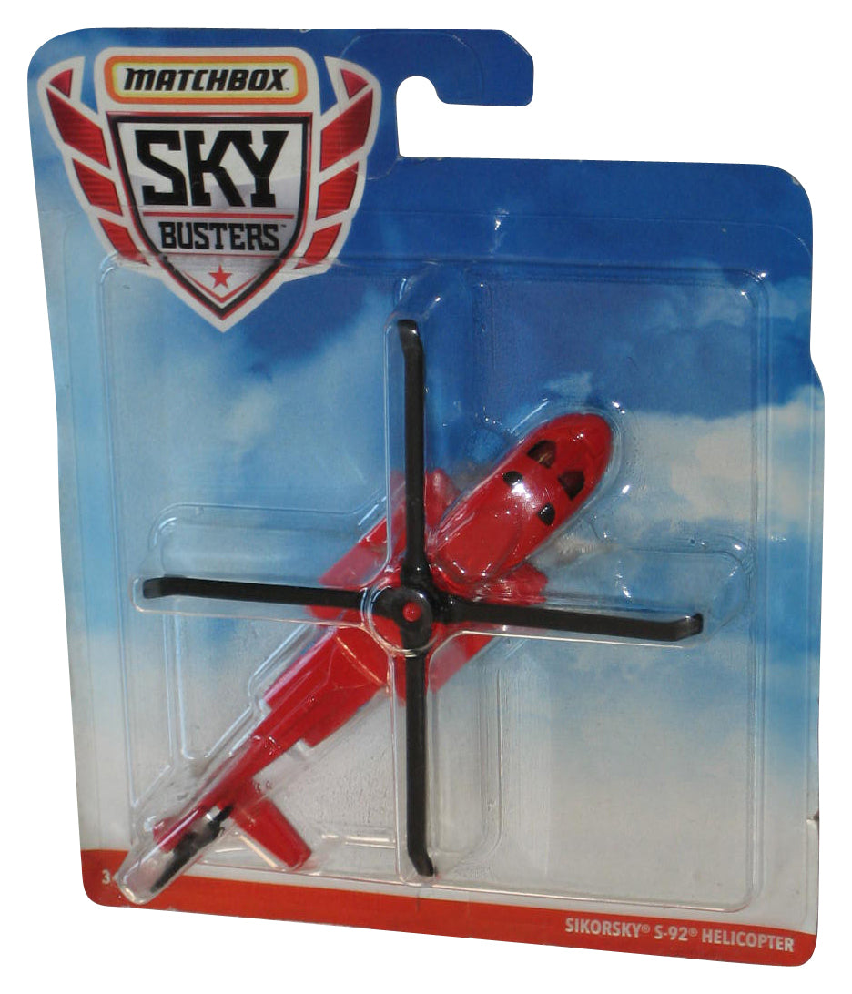 Matchbox Sky Busters (2018) Red Sikorsky S-92 Helicopter Toy Aircraft - (Cracked Plastic)
