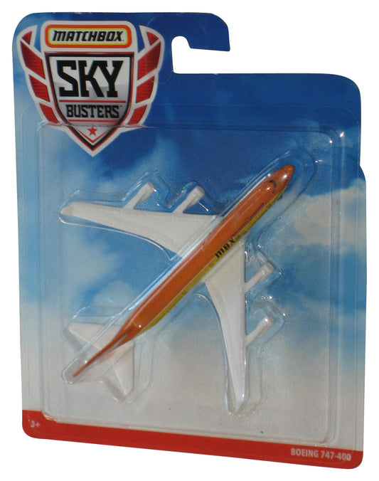 Matchbox Sky Busters (2018) Orange White Boeing 747-400 Toy Airplane - (Cracked Plastic)