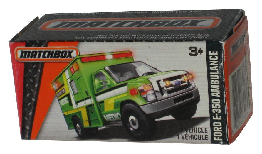 Matchbox MBX Heroic Rescue Ford E-350 Ambulance (2015) Power Grabs Box Green Toy 74/125
