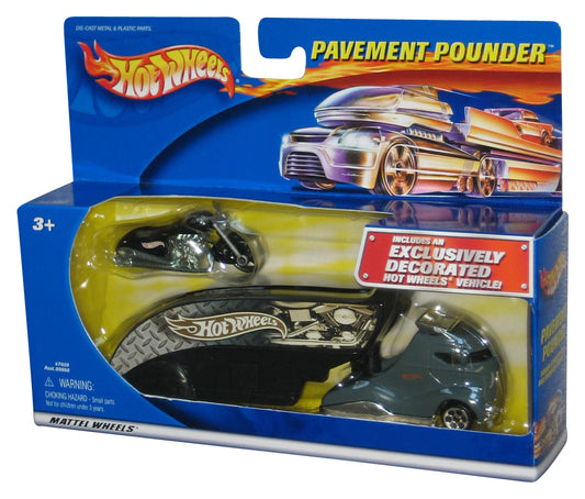 Hot Wheels Pavement Pounder (2001) Black & Gray Truck & Exclusive Motorcycle Bike Toy