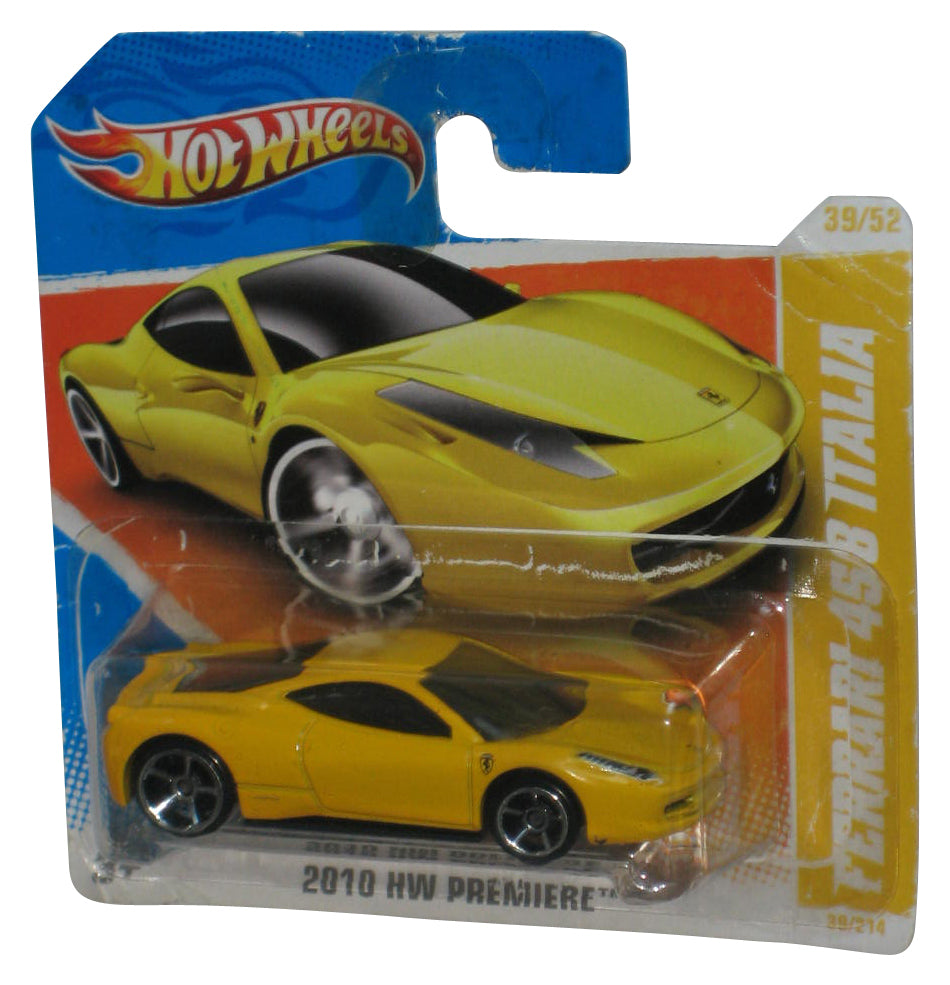 Hot Wheels 2010 New Models 34/44 Yellow Ferrari 458 Italia Toy Car 034/240 - (Damaged Packaging)
