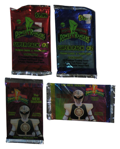 Mighty Morphin Power Rangers Trading Card & Caps Pack Lot - (4 Packs)