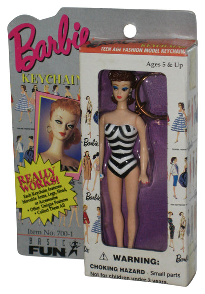 Barbie Brunette Striped Swimsuit (1995) Basic Fun Really Works Figure Keychain 700-1