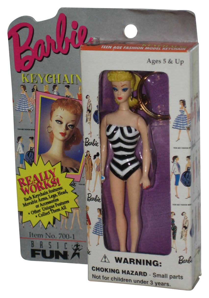Barbie Blonde Striped Swimsuit (1995) Basic Fun Really Works Figure Keychain 700-1