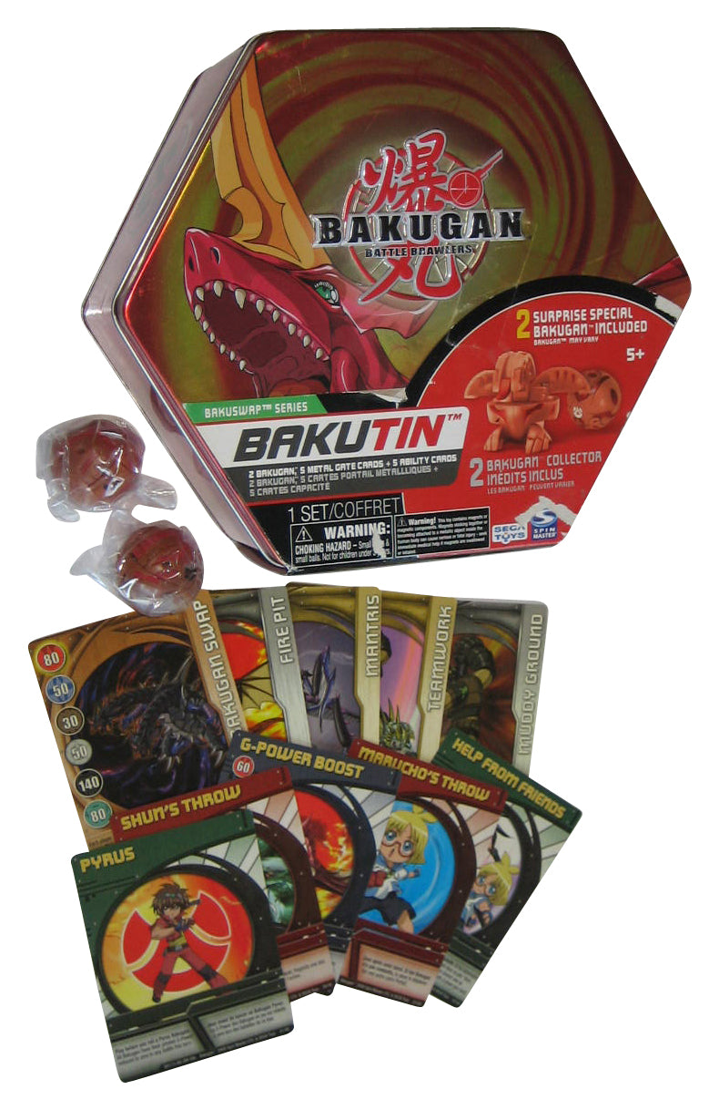 Bakugan Bakuswap Series (2008) Red Pyrus Dragonoid Tin w/ Cards
