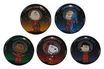 Peanuts Comic-Con 2018 Complete Button Set - (Snoopy, Charlie Brown, Franklin, Linus & Lucy)