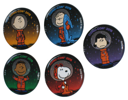 Peanuts Comic-Con 2018 Complete Button Set - (Snoopy, Charlie Brown, Franklin, Linus & Lucy)