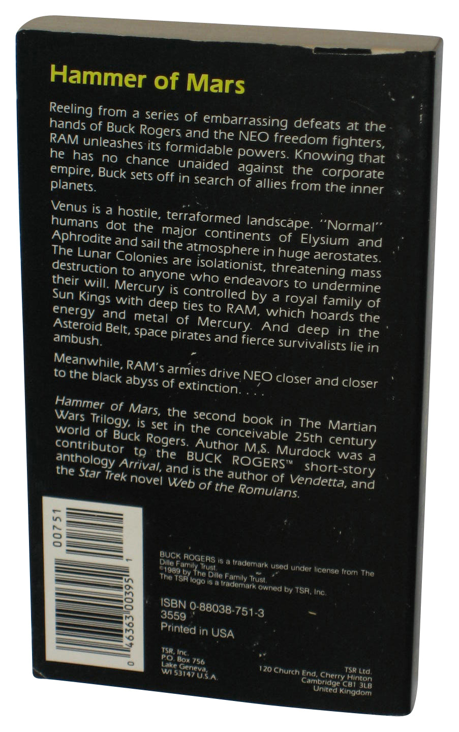 Buck Rogers Hammer of Mars (1990) Paperback Book - (M.S. Murdock)