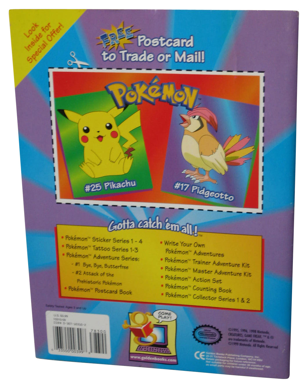 Pokemon Sticker Series #1 Golden Books (1999) Paperback Book w/ Poster & Postcard