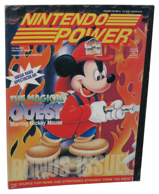 Nintendo Power January Vol. 44 Magazine Book w/ Ren & Stimpy Poster - (Mickey Mouse Magical Quest Cover)