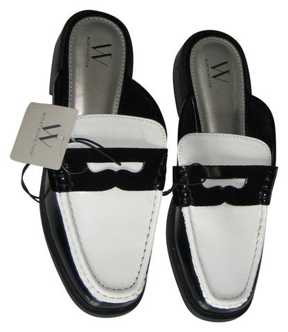 Worthington Destin Size 8 Medium Women Black & White Mules Slip On Penny Loafers