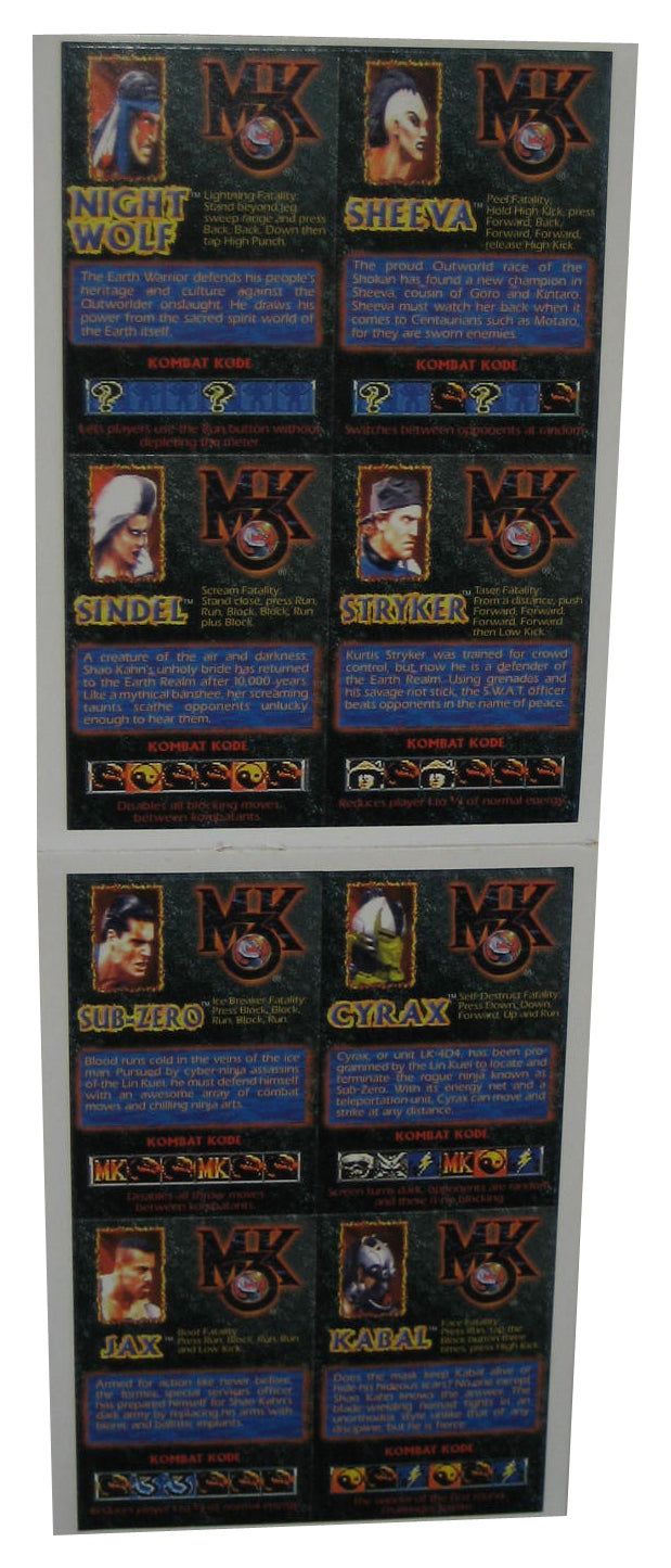Nintendo Power Mortal Kombat 3 Midway Uncut Card Sheet - (8 Cards)