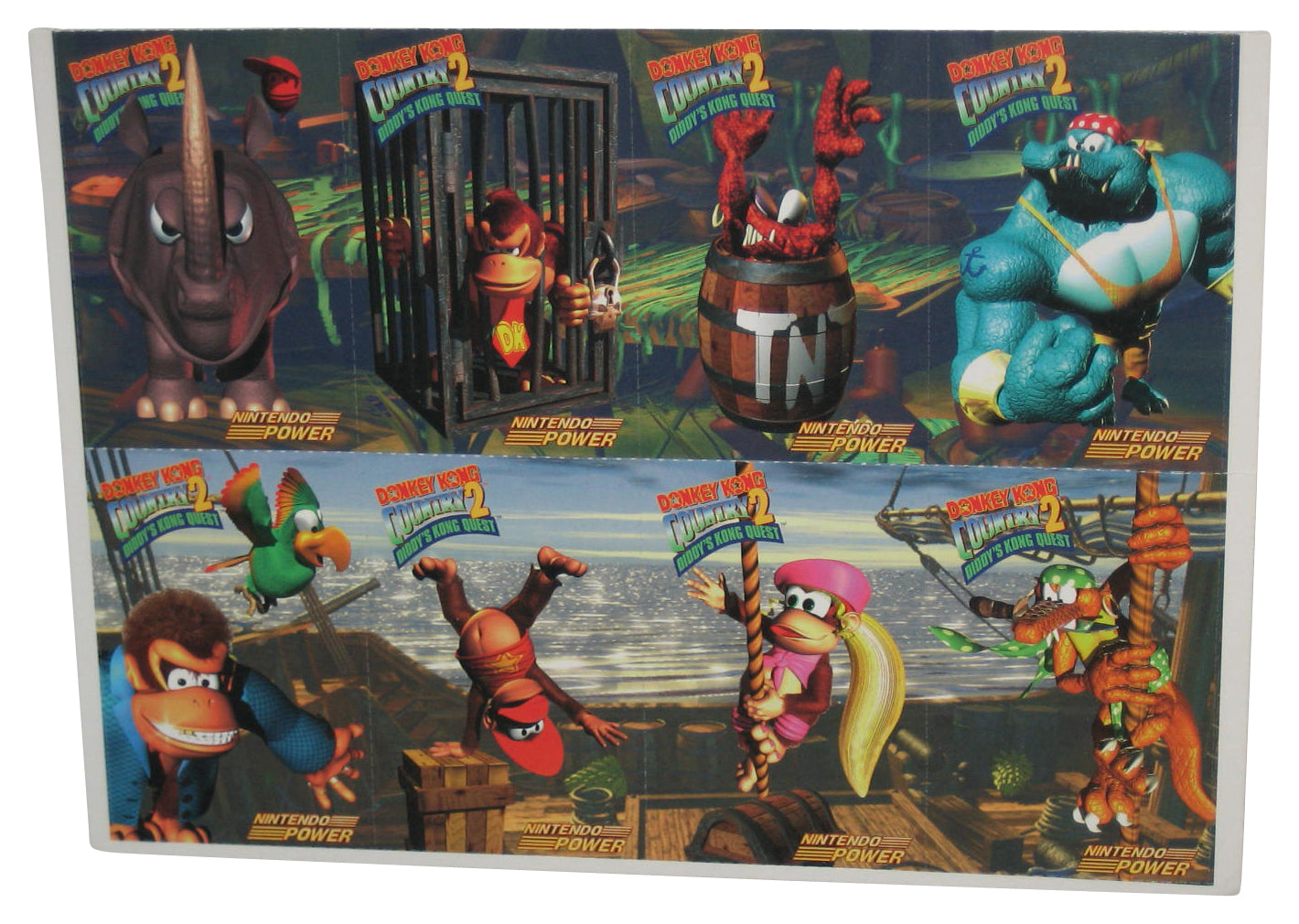 Nintendo Power Donkey Kong Country 2 Diddy's Kong Quest Uncut Card Sheet - (8 Cards)