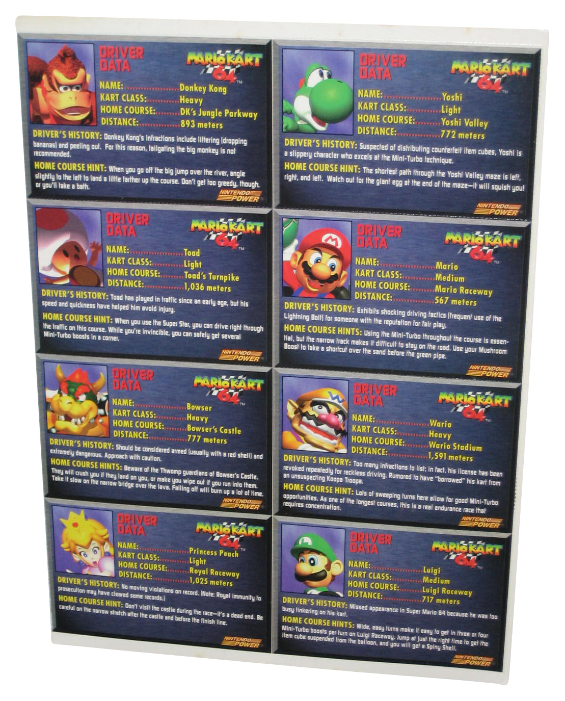 Nintendo Power Super Mario Kart 64 Uncut Card Sheet - (8 Cards)