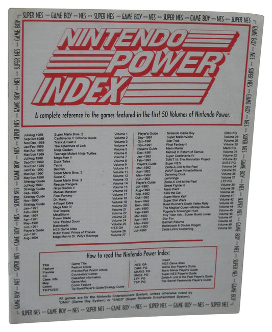 Nintendo Power Index Super NES Game Boy Magazine Book - (References 50 Volumes)