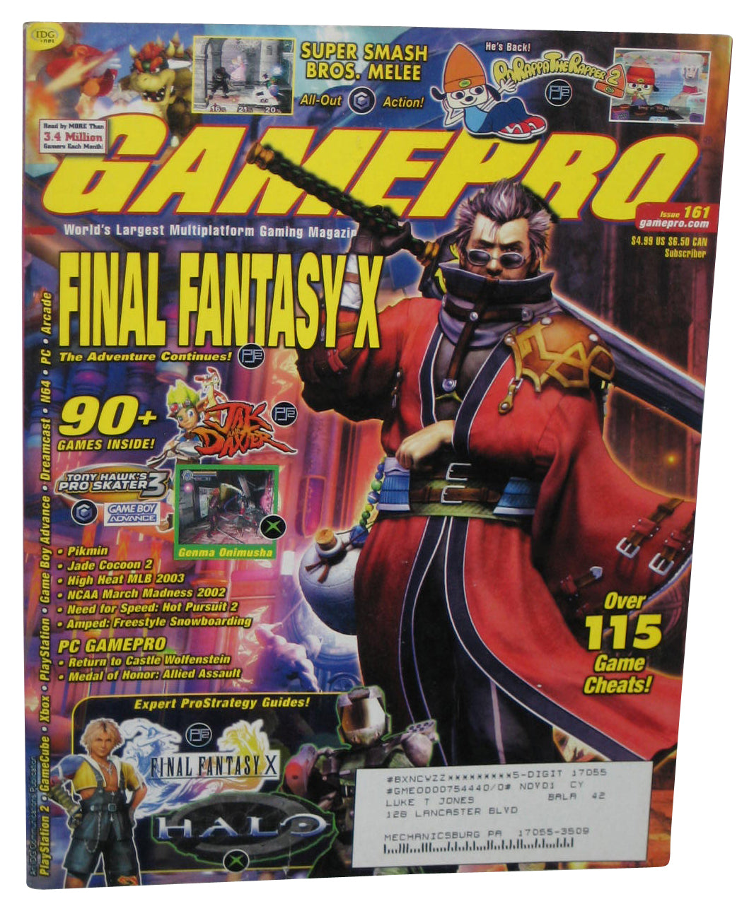 GamePro February 2002 Magazine Book #161 w/ Sonic 2 Adventure Battle Poster - (Final Fantasy X Auron Cover)