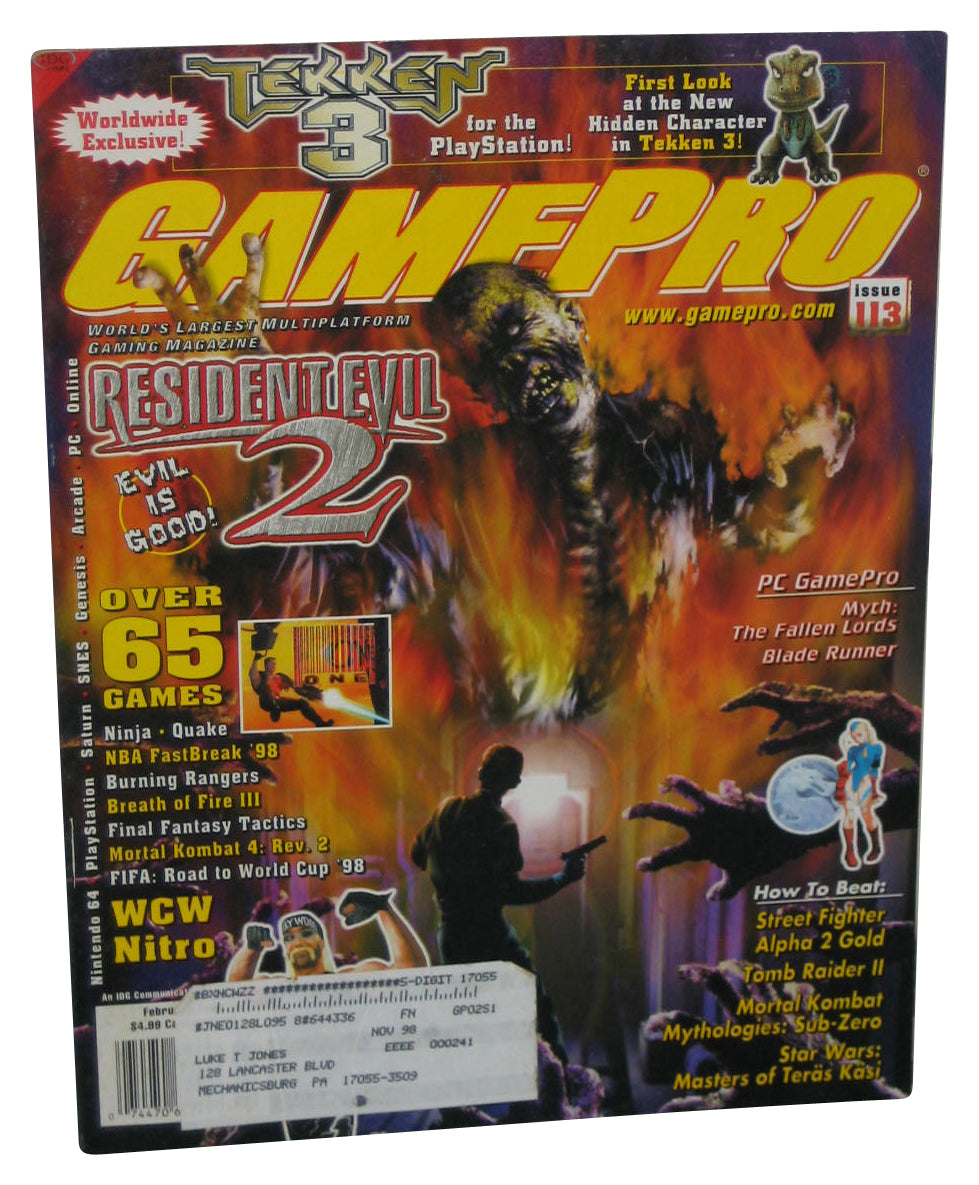 GamePro February 1998 Magazine Book #113 w/ Resident Evil 2 Poster