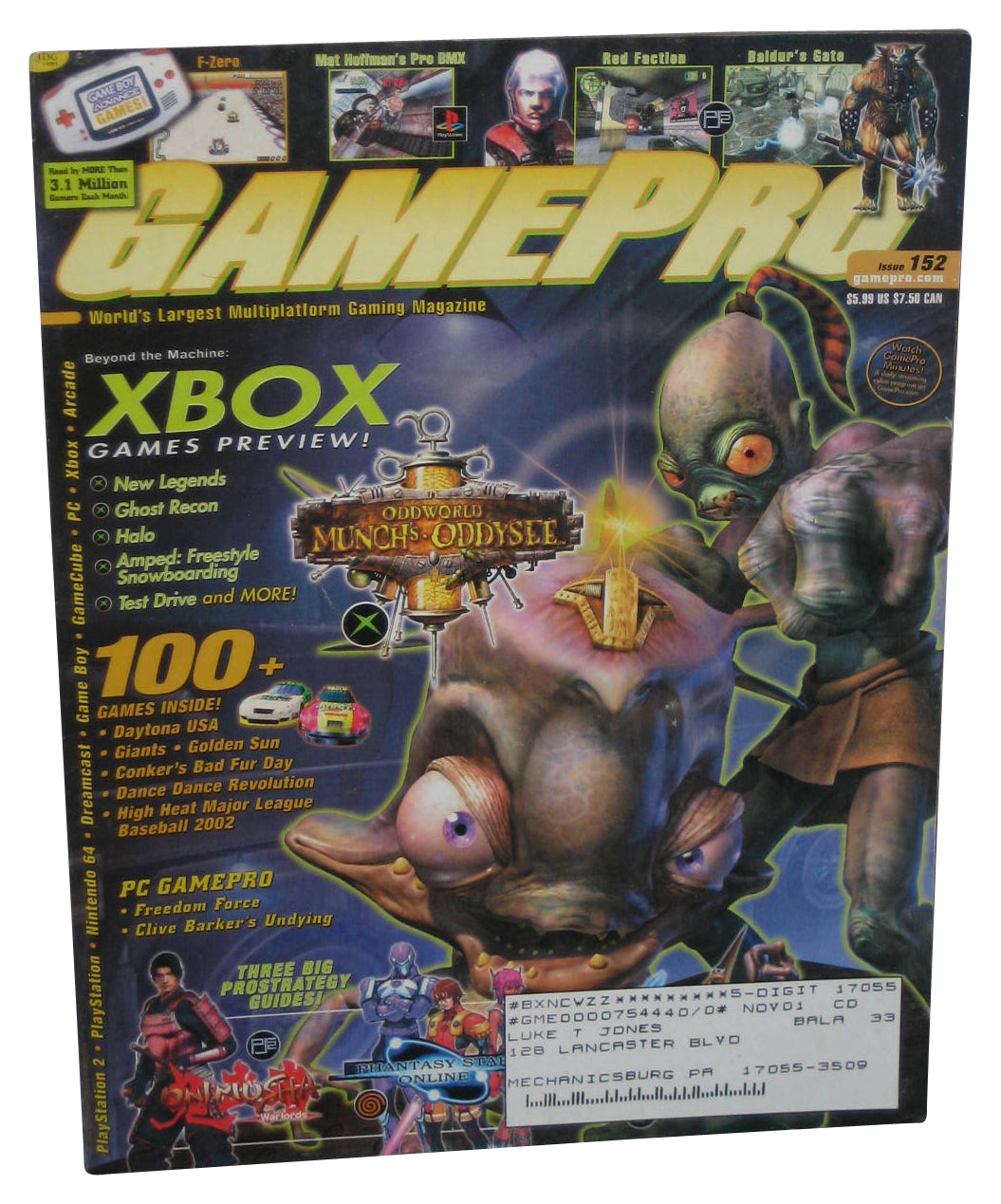 GamePro May 2001 Magazine Book #152 w/ Daytona USA Dreamcast Poster - (Oddworld Minch's Oddysee Cover)