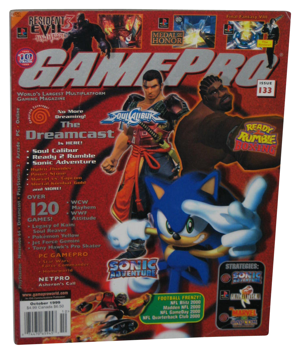 GamePro October 1999 Magazine Book #133 - (Soul Calibur Ready 2 Rumble & Sonic Adventure Cover)