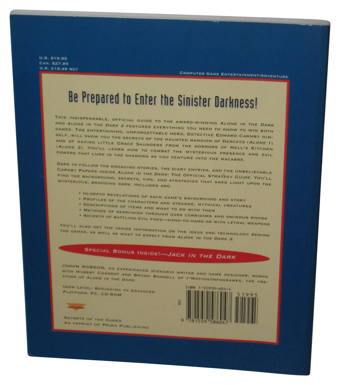 Alone In The Dark PC Windows (1994) Official Strategy Guide Book