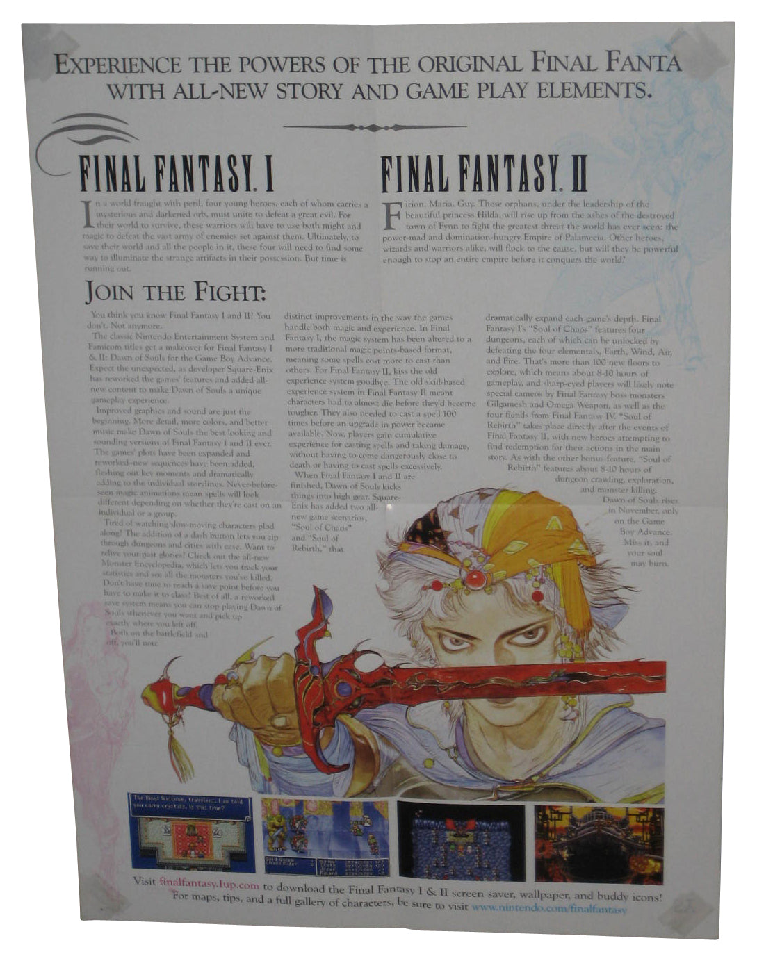 Final Fantasy I & II Dawn of Souls Nintendo Gameboy Advance SP Video Game Poster