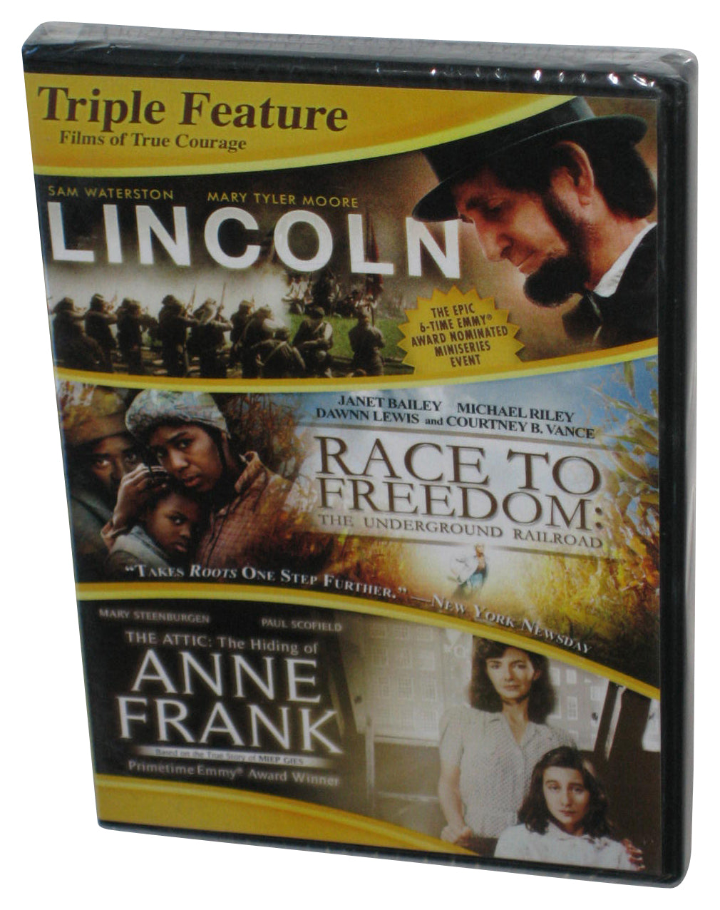 Triple Feature Films of True Courage DVD - (Lincoln / Race To Freedom / Anne Frank)