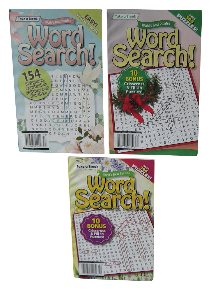 Lot of 3 Word Search Take A Break Puzzle Crossword Book Lot - (3 Books)