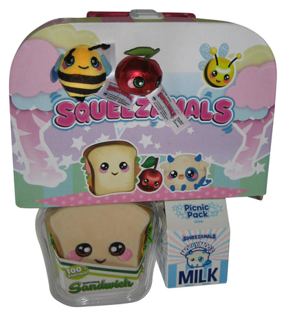 Squeezamals 4pc Picnic Toy Plush Pack w/ Carry Case - (Sandwich, Milk, Apple & Bee)