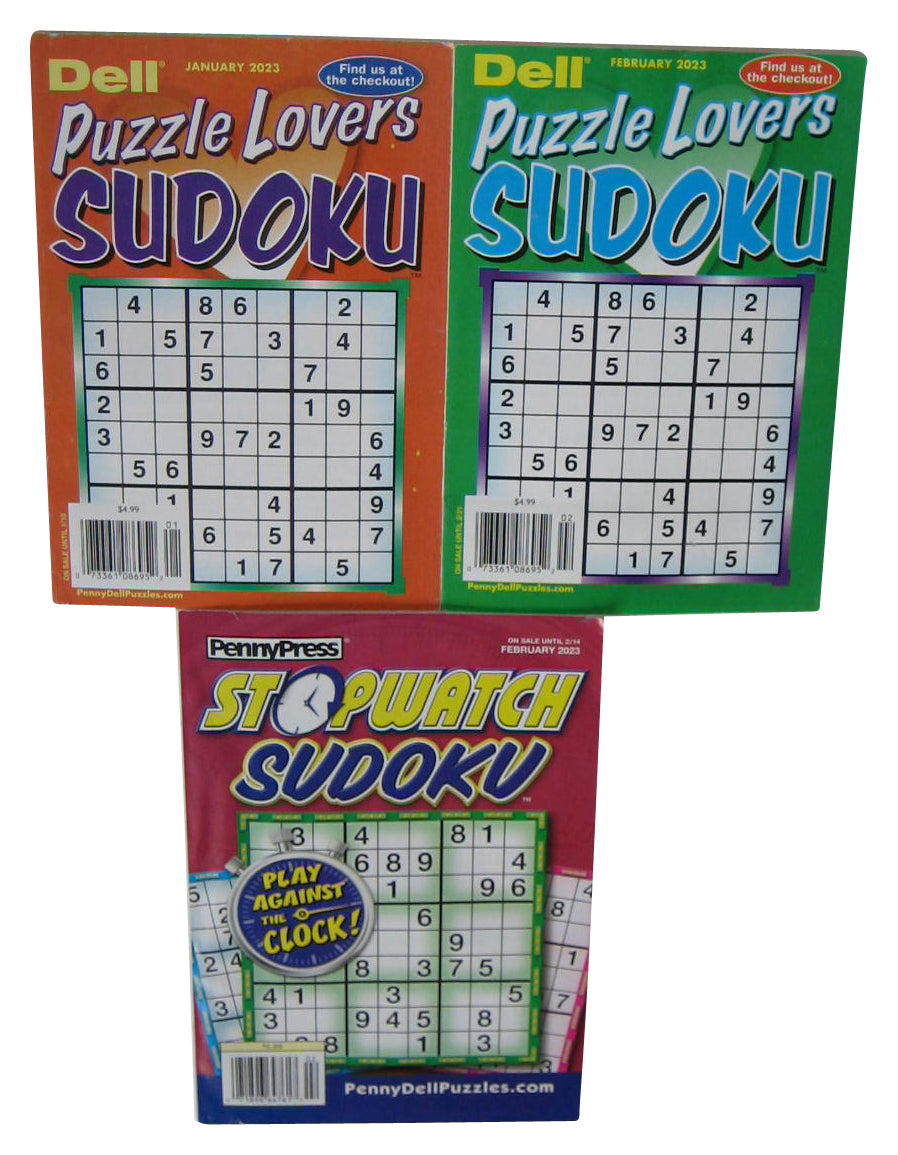 Puzzle Lovers Stopwatch Sudoku Dell Pennypress Puzzle Book Lot - (3 Books)