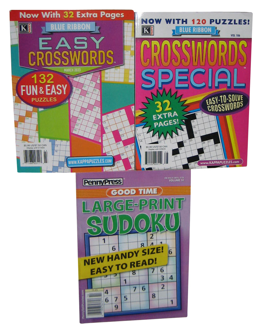 Crosswords Easy Special Large-Print Sudoku Kappa Pennypress Puzzle Book Lot - (3 Books)