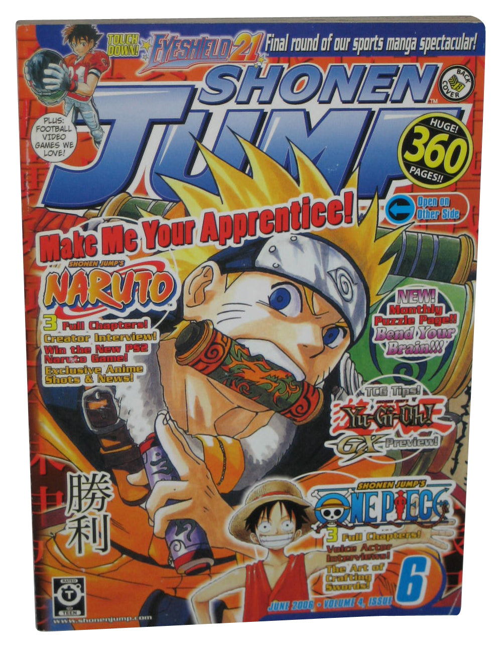 Shonen Jump June 2006 Anime Manga Magazine Book #42 - (Naruto Cover w/ Yu-Gi-Oh! Sticker Sheet)